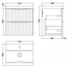 Fluted Satin White 500mm Wall Hung 2 Drawer Vanity & Mid-Edge Ceramic Basin - Technical Drawing