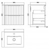 Fluted Satin White 500mm Wall Hung 2 Drawer Vanity & Minimalist Ceramic Basin - Technical Drawing