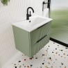 Fluted Satin Green 500mm Wall Hung 2 Drawer Vanity & Minimalist Ceramic Basin - Insitu