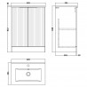 Fluted Satin White 600mm Freestanding 2 Door Vanity & Minimalist Ceramic Basin - Technical Drawing
