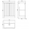 Fluted Satin White 600mm Freestanding 2 Door Vanity & Thin-Edge Ceramic Basin - Technical Drawing