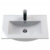 Fluted Satin Grey 600mm Freestanding 2 Door Vanity & Minimalist Ceramic Basin - Insitu
