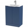 Fluted Satin Blue 600mm Freestanding 2 Door Vanity & Minimalist Ceramic Basin
