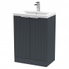 Fluted 600mm Freestanding 2 Door Vanity & Mid-Edge Ceramic Basin - Soft Black