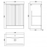 Fluted Satin Green 600mm Freestanding 2 Door Vanity & Mid-Edge Ceramic Basin - Technical Drawing
