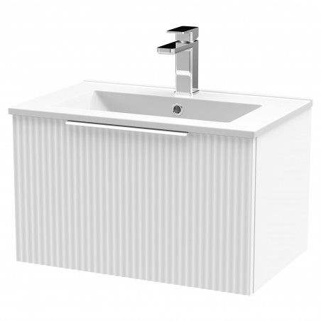 Fluted Satin White 600mm Wall Hung Single Drawer Vanity & Minimalist Ceramic Basin