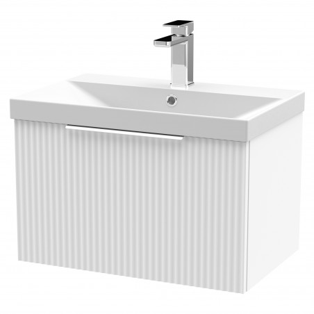 Fluted Satin White 600mm Wall Hung Single Drawer Vanity & Thin-Edge Ceramic Basin