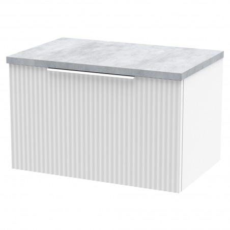 Fluted Satin White 600mm Wall Hung Single Drawer Vanity & Bellato Grey Laminate Worktop