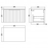 Fluted Satin White 600mm Wall Hung Single Drawer Vanity & Bellato Grey Laminate Worktop - Technical Drawing