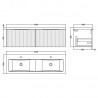 Fluted Satin White 1200mm Wall Hung 2 Drawer Vanity & Double Ceramic Basin - Technical Drawing