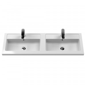"Fluted" Satin White 1200mm Wall Hung 2 Drawer Vanity & Double Polymarble Basin