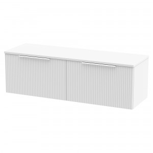 Fluted Satin White 1200mm Wall Hung 2 Drawer Vanity & Worktop