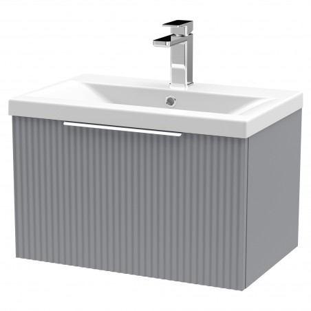 Fluted Satin Grey 600mm Wall Hung Single Drawer Vanity & Mid-Edge Ceramic Basin