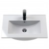 Fluted Satin Grey 600mm Wall Hung Single Drawer Vanity & Minimalist Ceramic Basin - Insitu