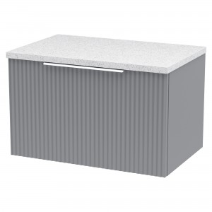 Fluted Satin Grey 600mm Wall Hung Single Drawer Vanity & White Sparkle Laminate Worktop