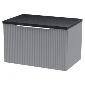 Fluted Satin Grey 600mm Wall Hung Single Drawer Vanity & Black Sparkle Laminate Worktop