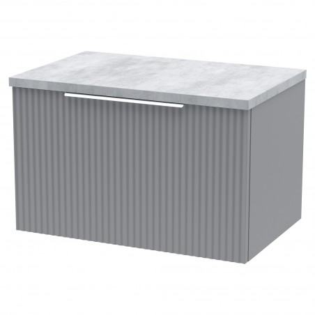 Fluted Satin Grey 600mm Wall Hung Single Drawer Vanity & Bellato Grey Laminate Worktop