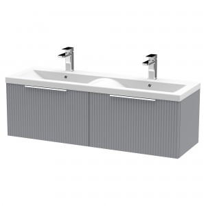 Fluted Satin Grey 1200mm Wall Hung 2 Drawer Vanity & Double Ceramic Basin