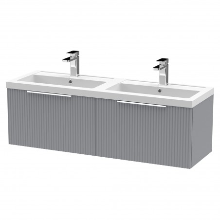 Fluted Satin Grey 1200mm Wall Hung 2 Drawer Vanity & Double Polymarble Basin