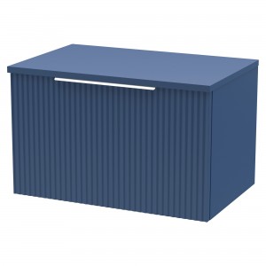 Fluted Satin Blue 600mm Wall Hung Single Drawer Vanity & Worktop