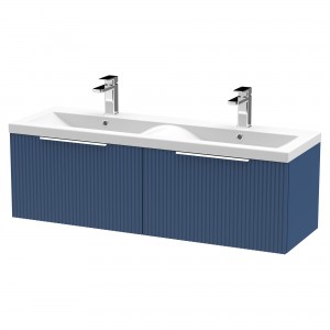 Fluted Satin Blue 1200mm Wall Hung 2 Drawer Vanity & Double Ceramic Basin