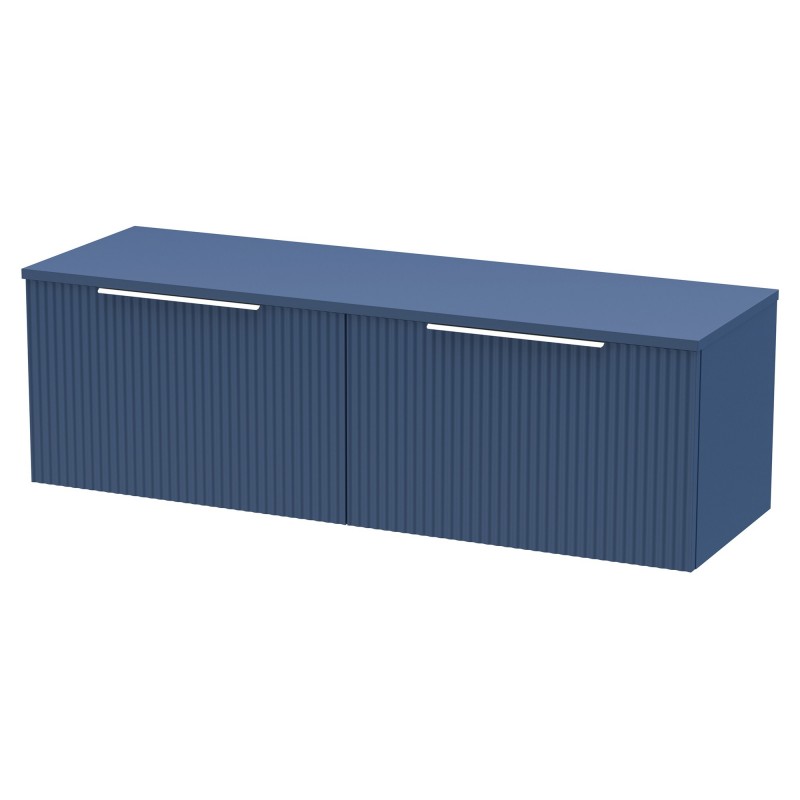 Fluted Satin Blue 1200mm Wall Hung 2 Drawer Vanity & Worktop