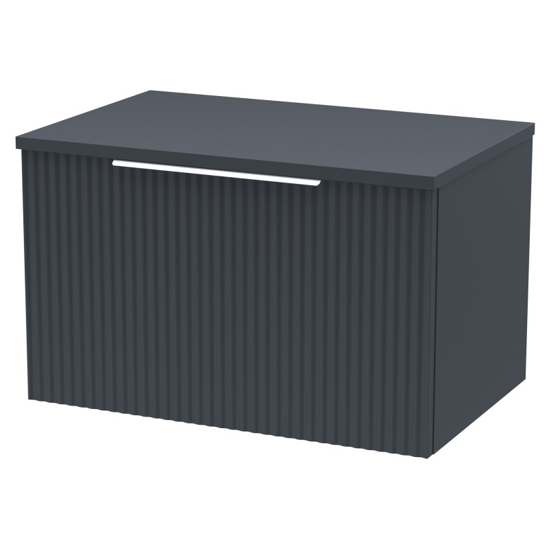Fluted 600mm Wall Hung Single Drawer Vanity & Worktop - Soft Black