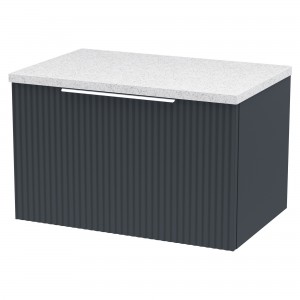 Fluted 600mm Wall Hung Single Drawer Vanity & White Sparkle Laminate Worktop - Soft Black