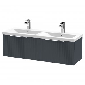 Fluted 1200mm Wall Hung 2 Drawer Vanity & Double Ceramic Basin - Soft Black