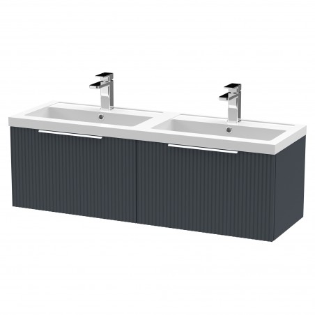Fluted 1200mm Wall Hung 2 Drawer Vanity & Double Polymarble Basin - Soft Black