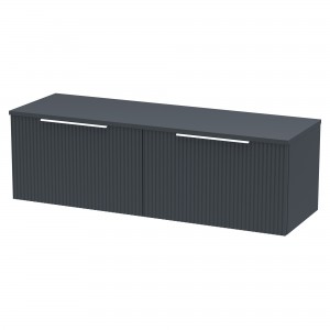 Fluted 1200mm Wall Hung 2 Drawer Vanity & Worktop - Soft Black