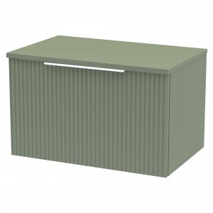 Fluted Satin Green 600mm Wall Hung Single Drawer Vanity & Worktop
