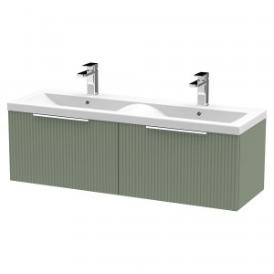 Fluted Satin Green 1200mm Wall Hung 2 Drawer Vanity & Double Ceramic Basin