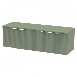 Fluted Satin Green 1200mm Wall Hung 2 Drawer Vanity & Worktop