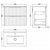 Fluted Satin White 600mm Wall Hung 2 Drawer Vanity & Minimalist Ceramic Basin - Technical Drawing