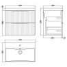 Fluted Satin White 600mm Wall Hung 2 Drawer Vanity & Thin-Edge Ceramic Basin - Technical Drawing