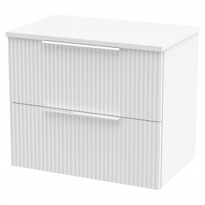 Fluted Satin White 600mm Wall Hung 2 Drawer Vanity & Worktop