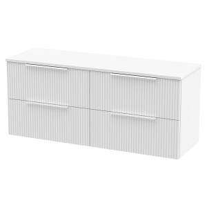 Fluted Satin White 1200mm Wall Hung 4 Drawer Vanity & Worktop