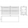 Fluted Satin White 1200mm Wall Hung 4 Drawer Vanity & Worktop - Technical Drawing