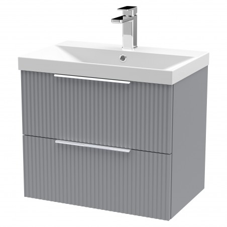 Fluted Satin Grey 600mm Wall Hung 2 Drawer Vanity & Thin-Edge Ceramic Basin