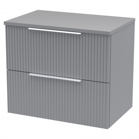 Fluted Satin Grey 600mm Wall Hung 2 Drawer Vanity & Worktop