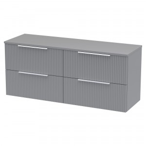 Fluted Satin Grey 1200mm Wall Hung 4 Drawer Vanity & Worktop
