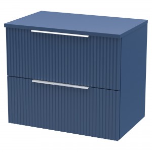 Fluted Satin Blue 600mm Wall Hung 2 Drawer Vanity & Worktop