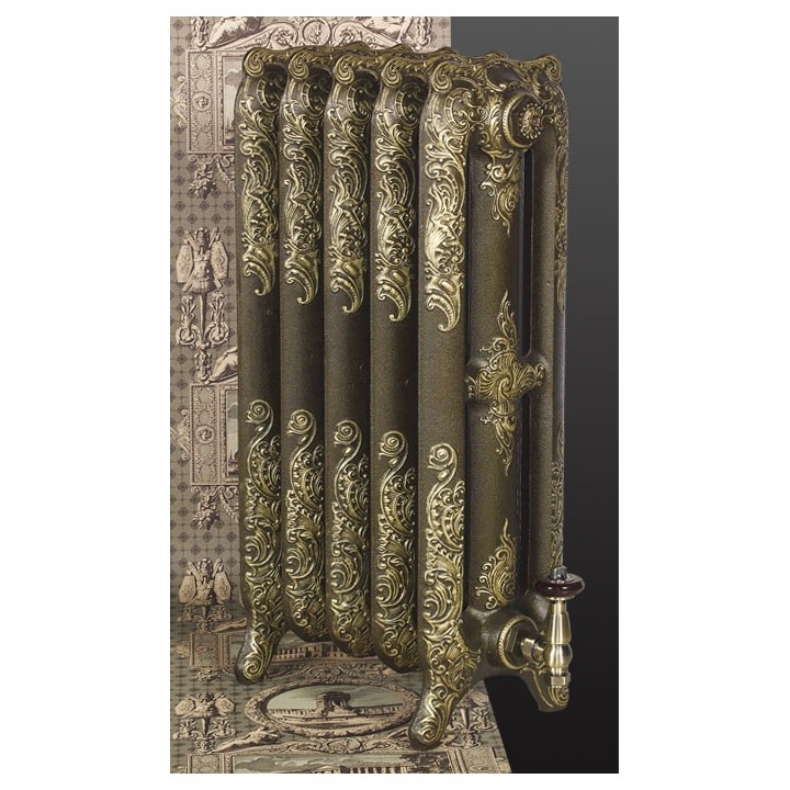 The "Charlestone" 765mm (H) 3 Column Traditional Victorian Cast Iron Radiator - Old Penny with Gold highlight