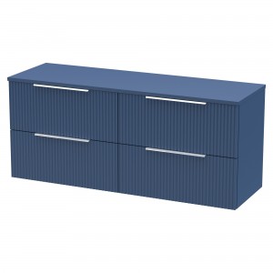 Fluted Satin Blue 1200mm Wall Hung 4 Drawer Vanity & Worktop