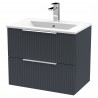 Fluted 600mm Wall Hung 2 Drawer Vanity & Minimalist Ceramic Basin - Soft Black