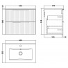 Fluted 600mm Wall Hung 2 Drawer Vanity & Minimalist Ceramic Basin - Soft Black - Technical Drawing