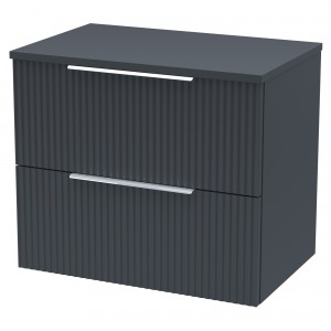 Fluted 600mm Wall Hung 2 Drawer Vanity & Worktop - Soft Black