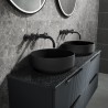 Fluted 600mm Wall Hung 2 Drawer Vanity & Black Sparkle Laminate Worktop - Soft Black - Insitu