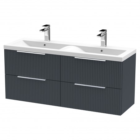 Fluted 1200mm Wall Hung 4 Drawer Vanity & Double Ceramic Basin -Soft Black